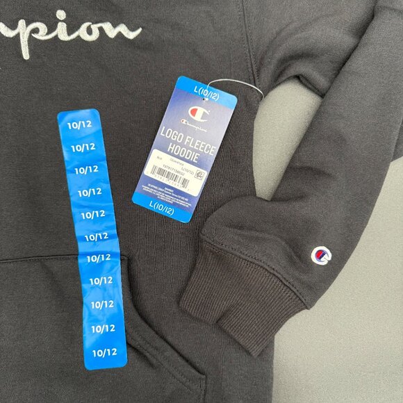 Champion Kids Logo Fleece Hoodie Black Size 10/12 - Picture 5 of 5